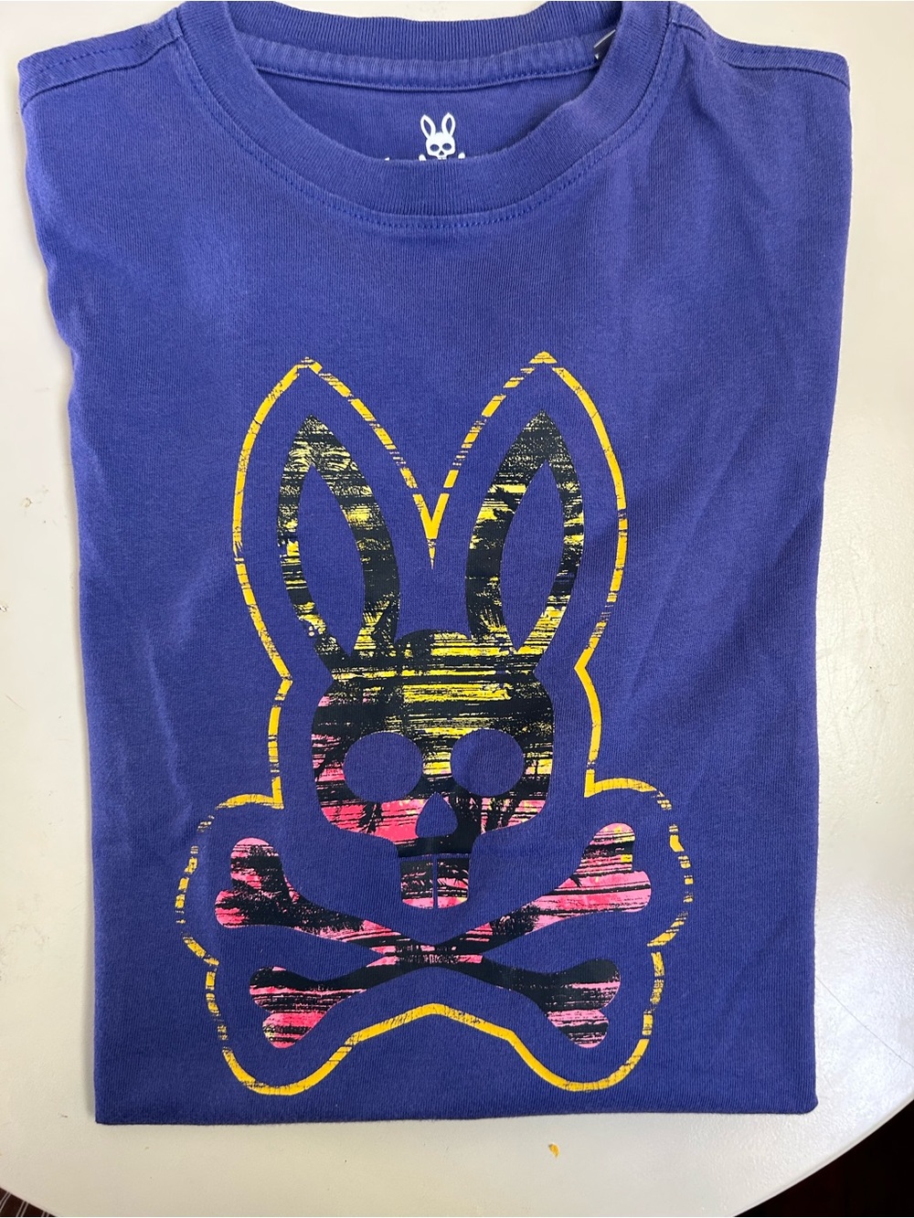 Psycho Bunny Kids Purple Skull Bunny Tee with Yellow & Pink Accents
